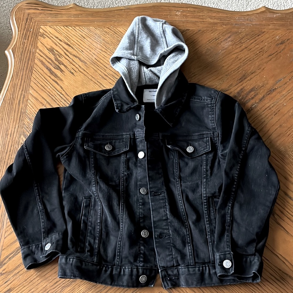 Jean jacket button up hoodie